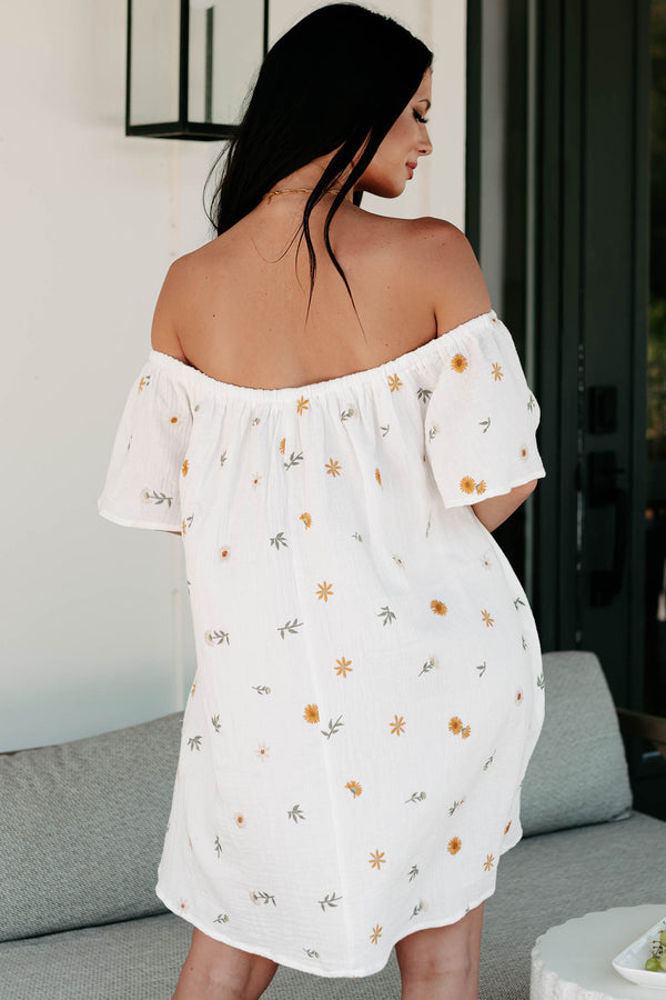 Picturesque Scene Off The Shoulder Floral Mini Dress (Off White) - NanaMacs