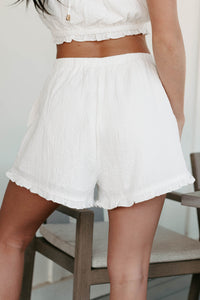 Hadley Ruffled Shorts (White) - NanaMacs