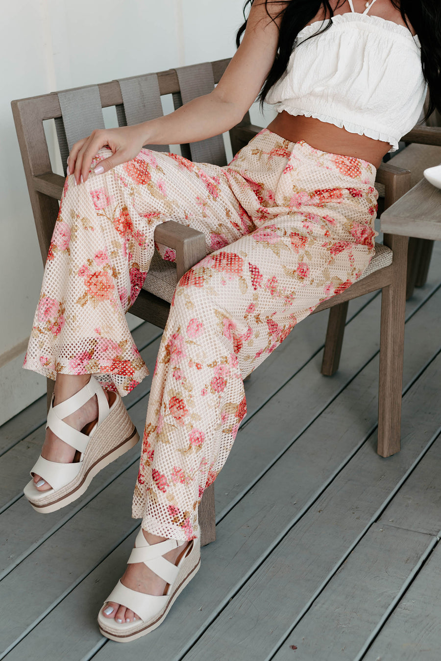 The Tropical Type Floral Printed Fishnet Pants (Multi)