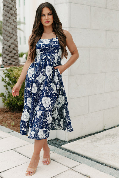 St. Augustine Floral Midi Dress (Navy) - NanaMacs