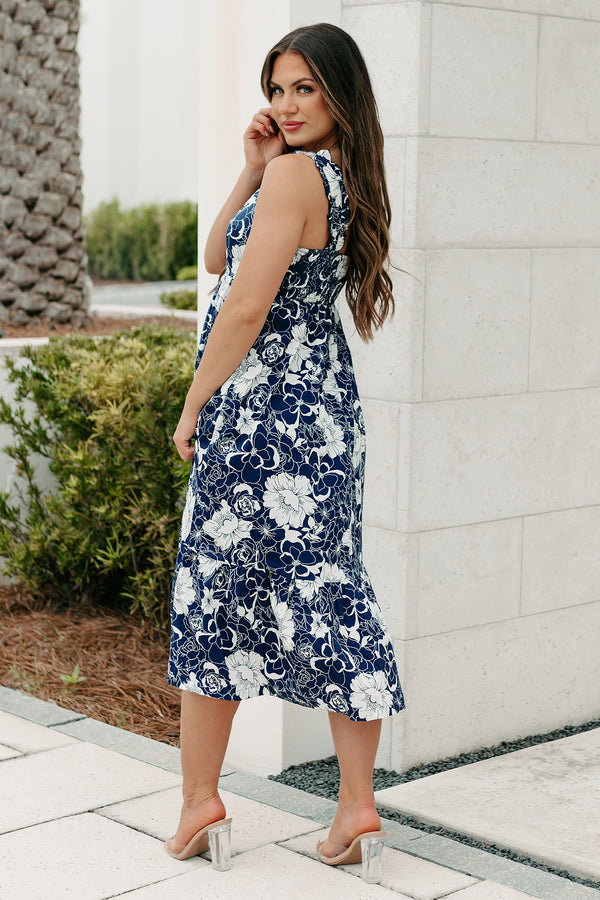 St. Augustine Floral Midi Dress (Navy) - NanaMacs