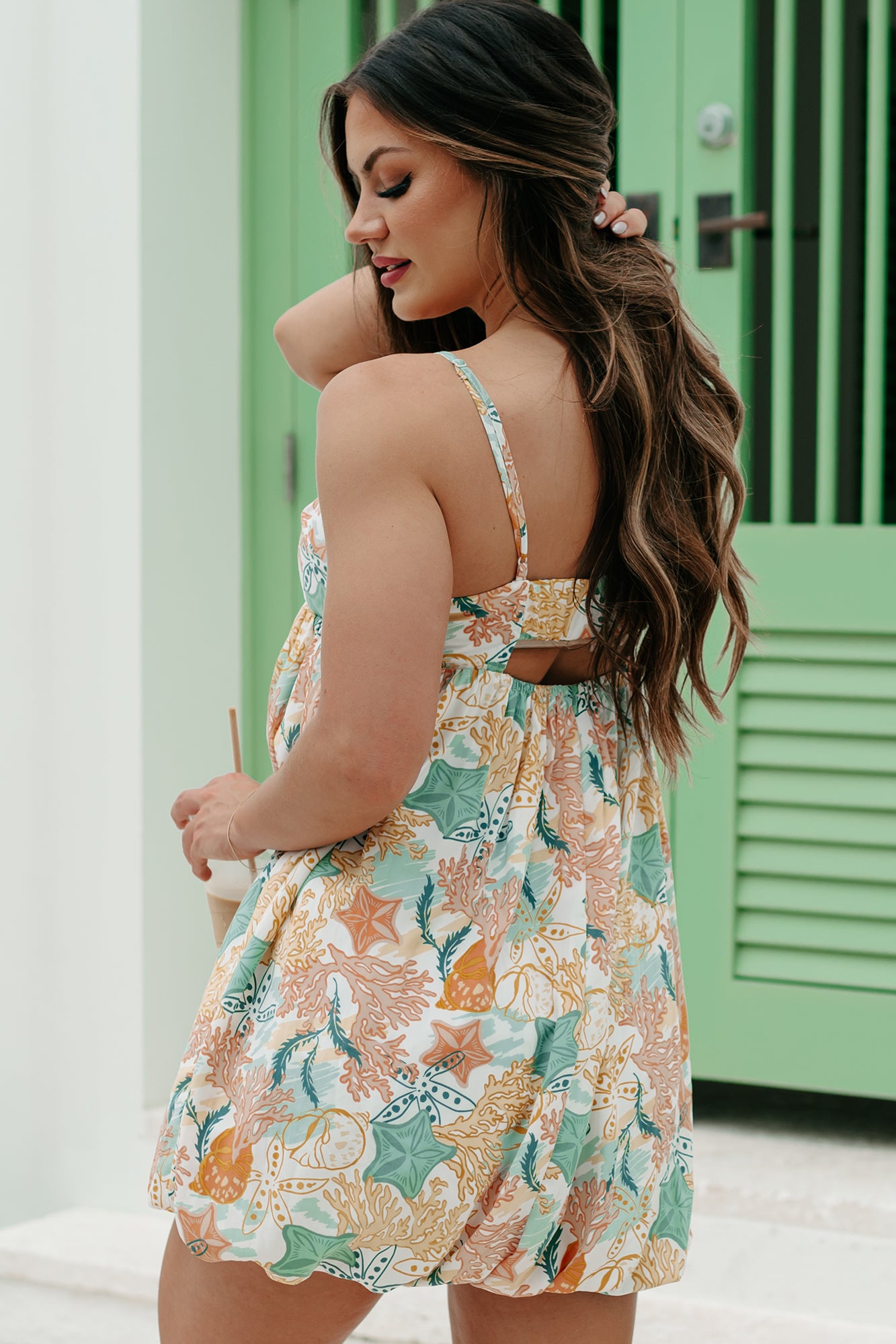 Headed To The Ocean Seashell Printed Mini Dress (Multi) - NanaMacs