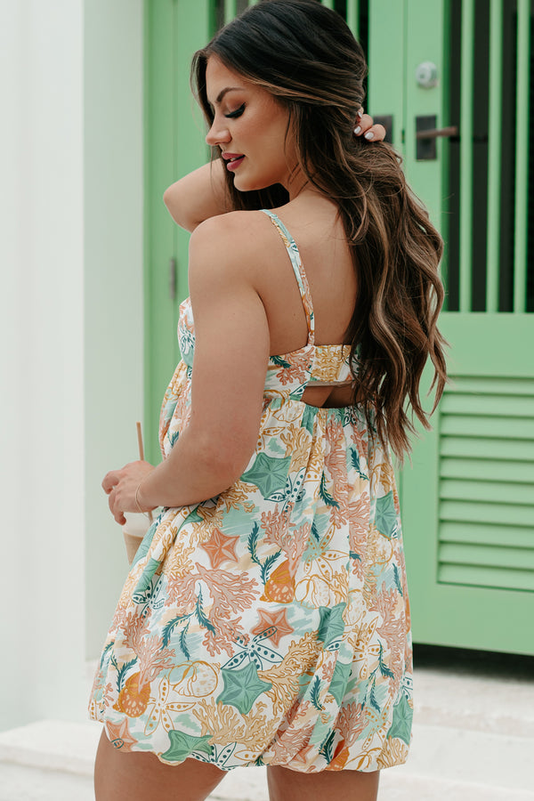 Headed To The Ocean Seashell Printed Mini Dress (Multi) - NanaMacs