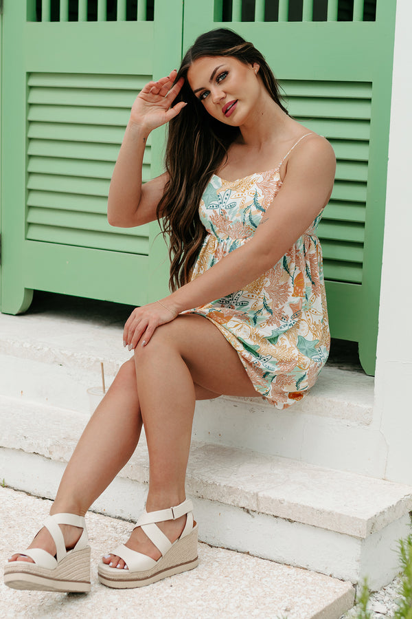 Headed To The Ocean Seashell Printed Mini Dress (Multi) - NanaMacs