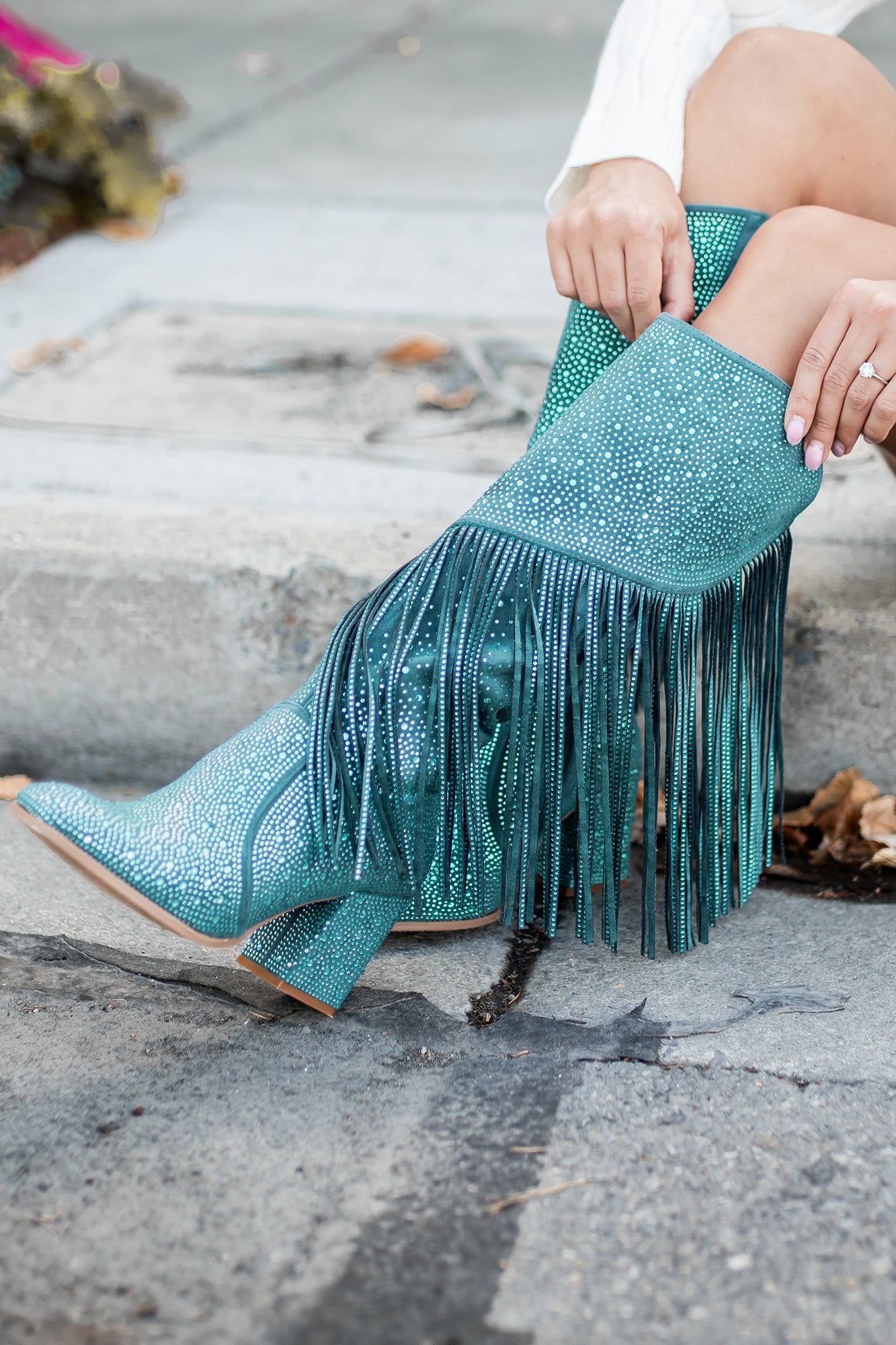 Teal on sale fringe boots