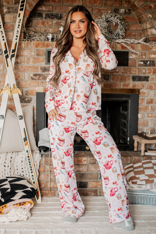 Holiday Traditions Silky 3-Piece Printed Pajama Set (NM Mugs Print) - NanaMacs