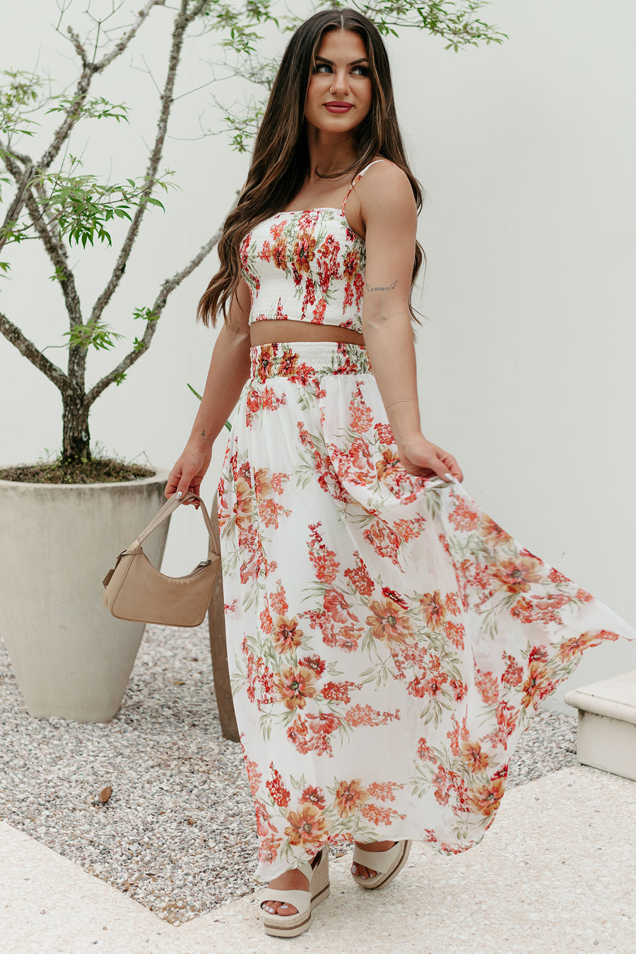 Sunshine Dreaming Floral Two-Piece Skirt Set (Cream)