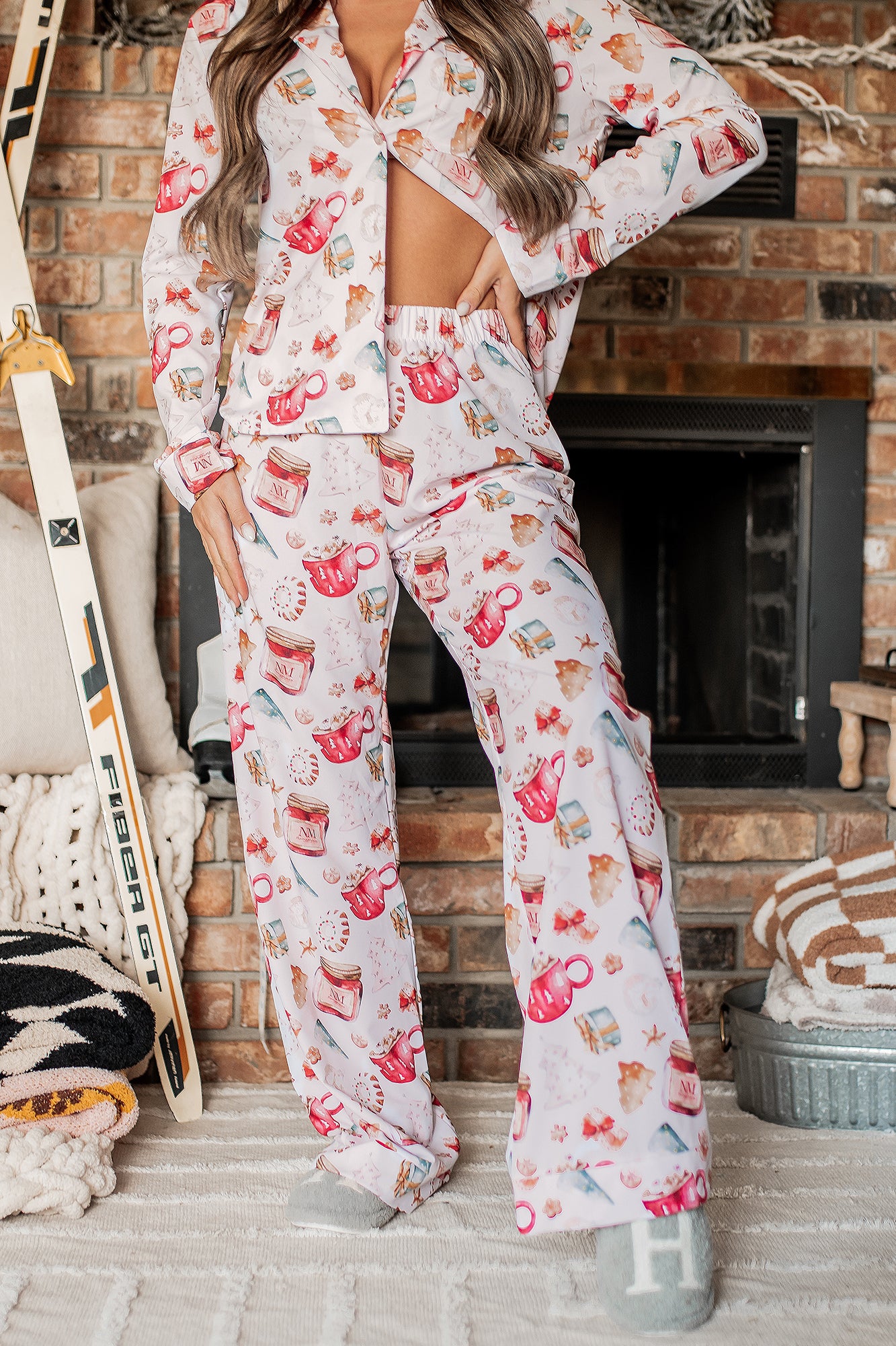 Holiday Traditions Silky 3-Piece Printed Pajama Set (NM Mugs Print) - NanaMacs