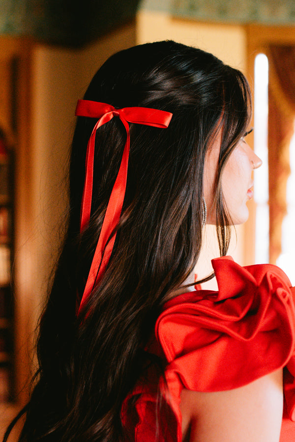 Happy Soul Ribbon Bow Hair Clip (Red) - NanaMacs