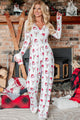 Sugar Plum Dreams Ribbed 3-Piece Bodysuit Lounge Set (Santa Hat/Reindeer Print) - NanaMacs