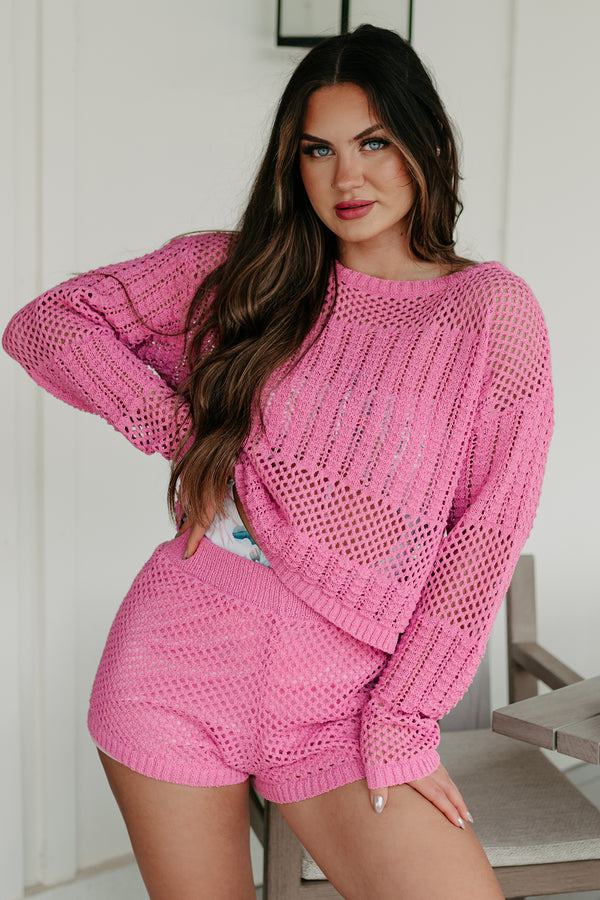 Feel The Breeze Crochet Knit Two-Piece Set (Pink) - NanaMacs