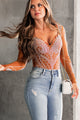 Rise To Fame Long Sleeve Rhinestone Bodysuit (Cognac) - NanaMacs