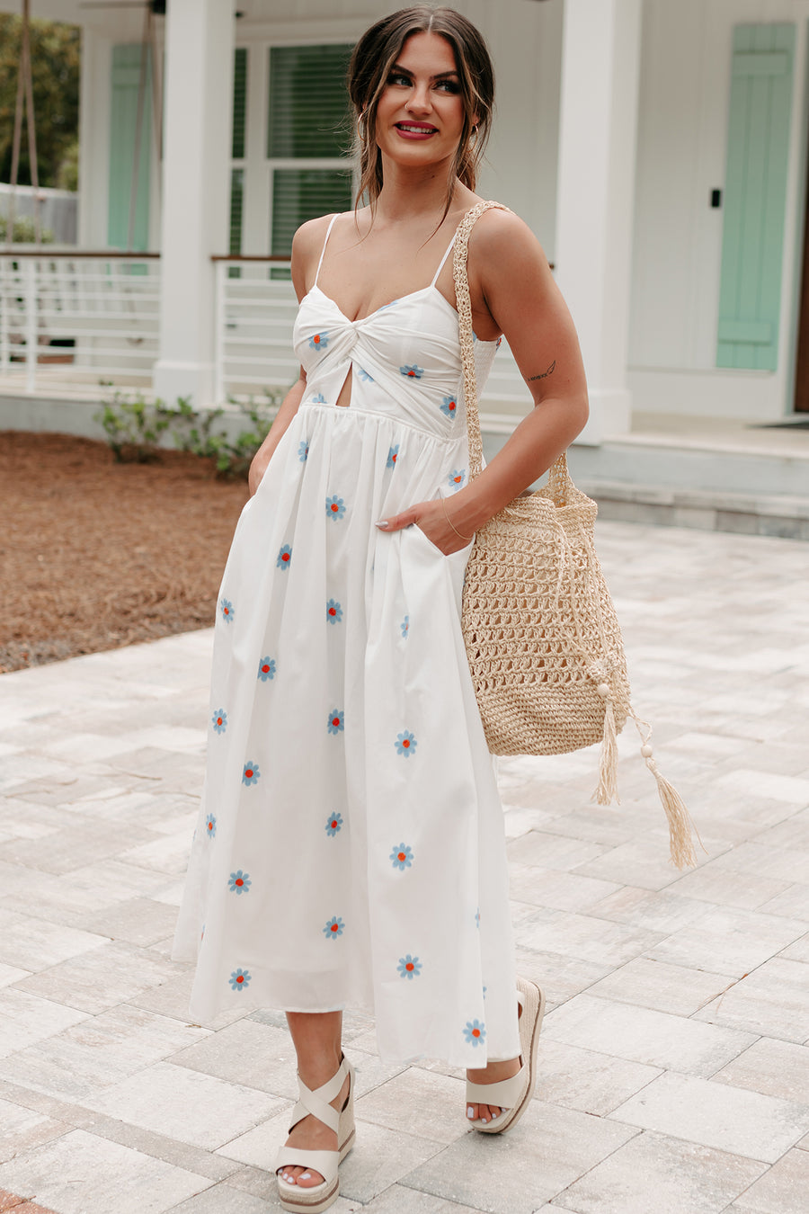 Captivated By You Floral Maxi Dress (Ivory/Blue)