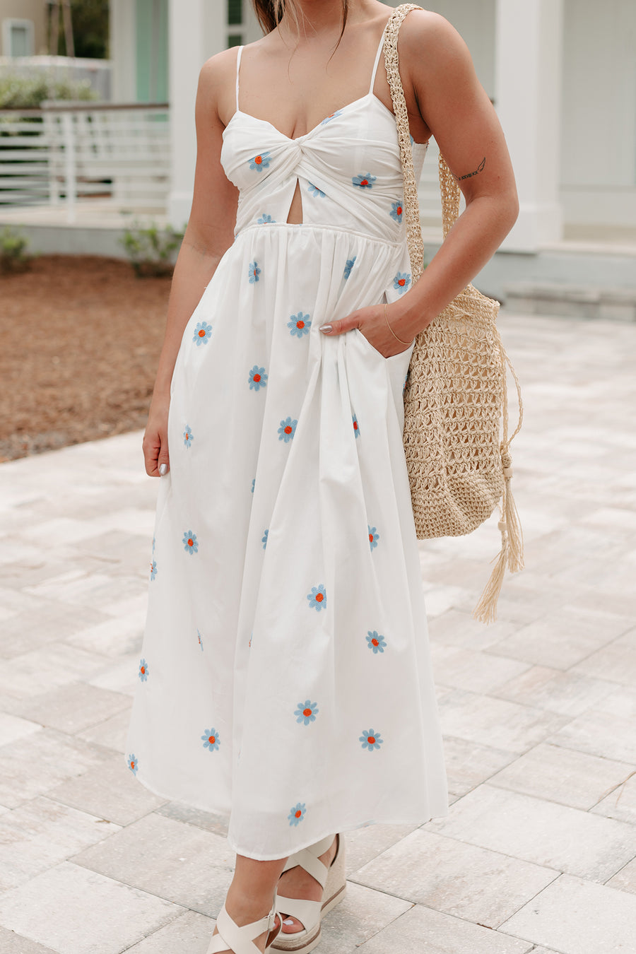 Captivated By You Floral Maxi Dress (Ivory/Blue)