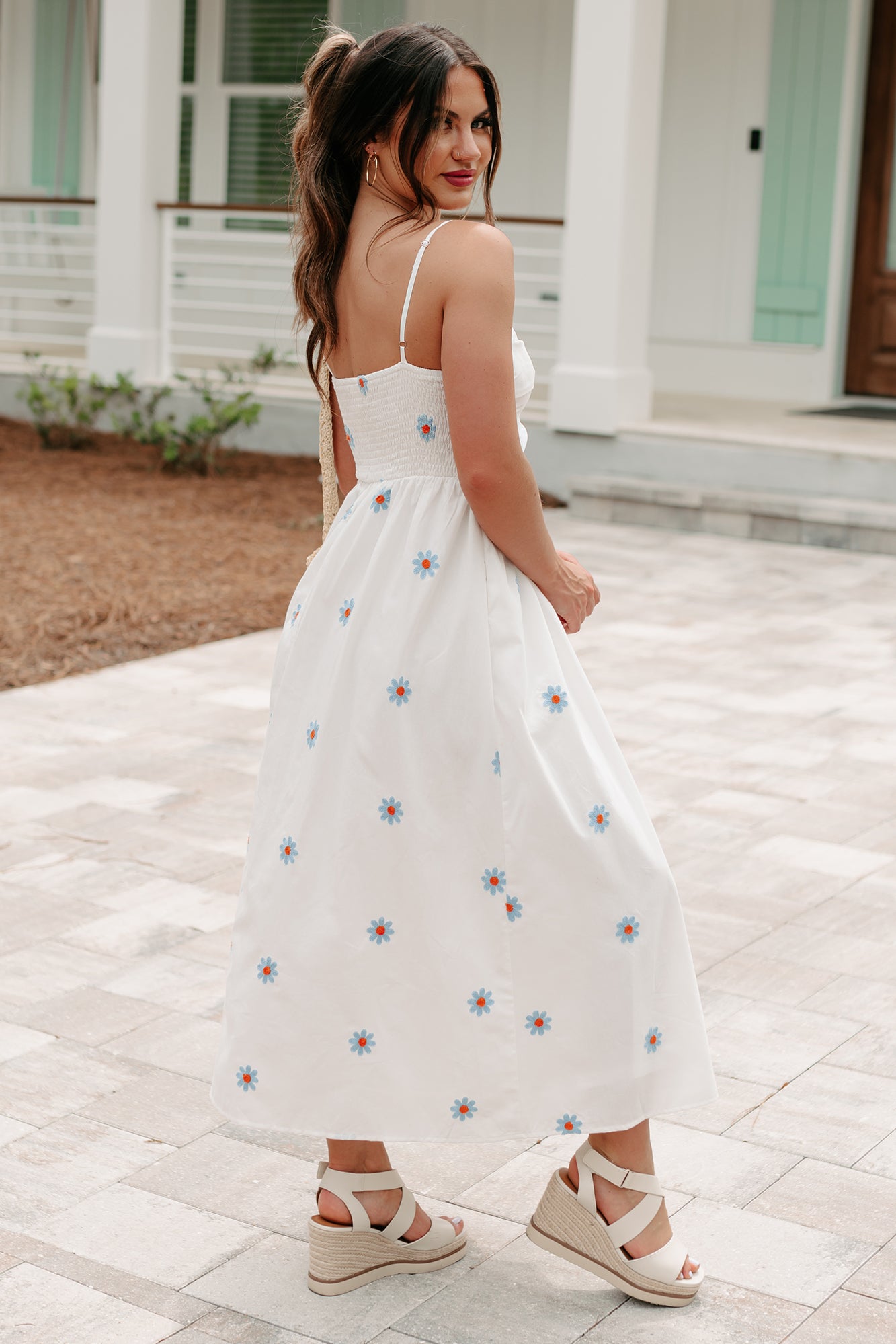 Captivated By You Floral Maxi Dress (Ivory/Blue)