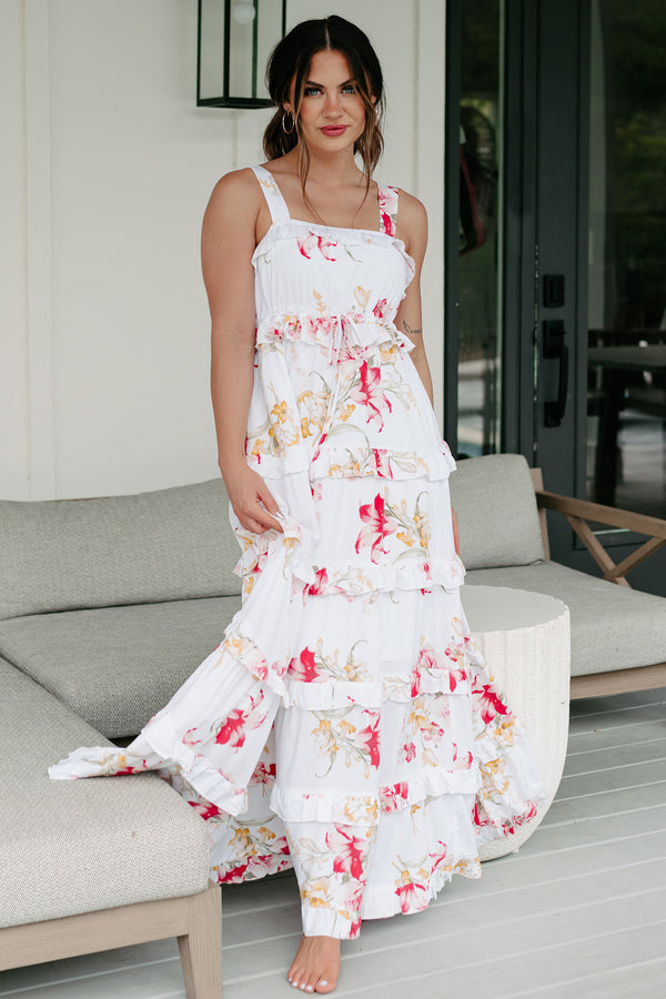 Treasured Times Tiered Floral Maxi Dress (White Multi) - NanaMacs