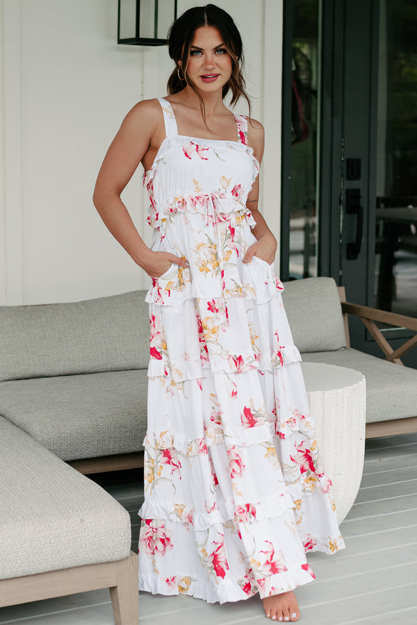 Treasured Times Tiered Floral Maxi Dress (White Multi) - NanaMacs