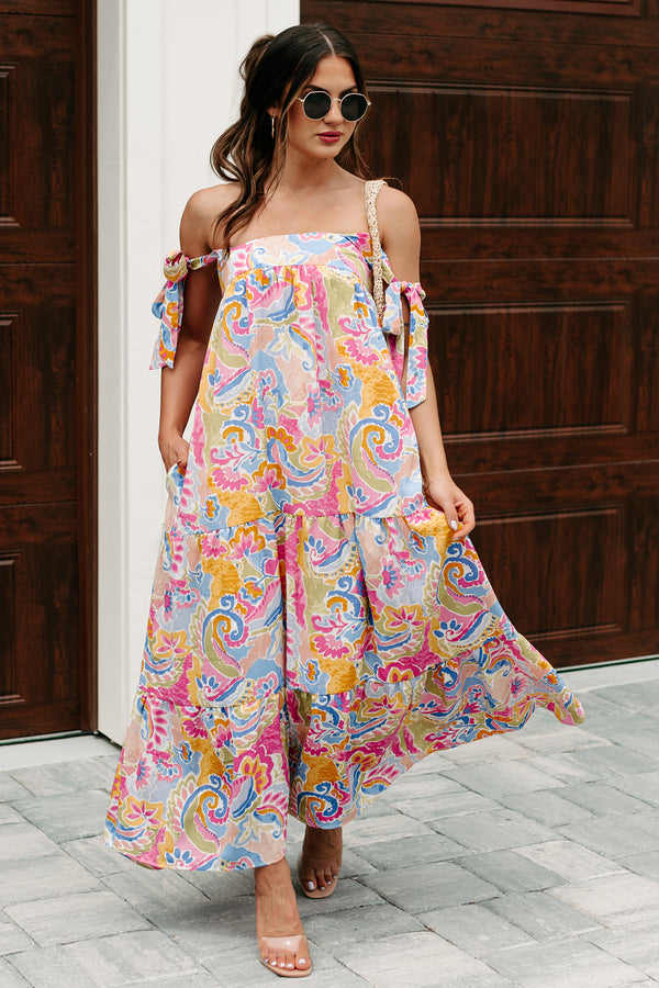 Brunch In Bali Tie-Shoulder Paisley Maxi Dress (Multi) - NanaMacs