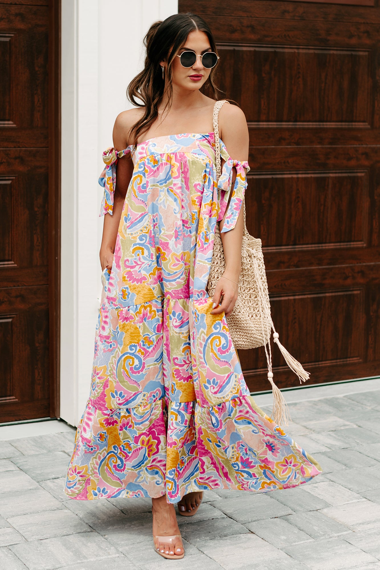 Brunch In Bali Tie-Shoulder Paisley Maxi Dress (Multi) - NanaMacs