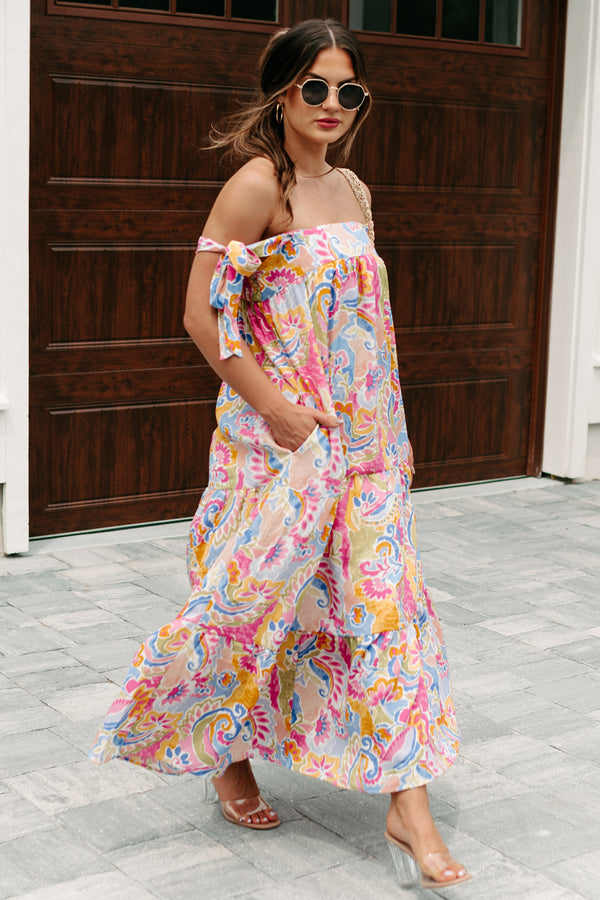 Brunch In Bali Tie-Shoulder Paisley Maxi Dress (Multi) - NanaMacs