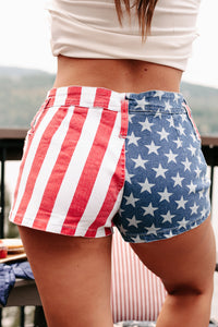 Independence Bae American Flag Denim Shorts (Red/White/Blue) - NanaMacs