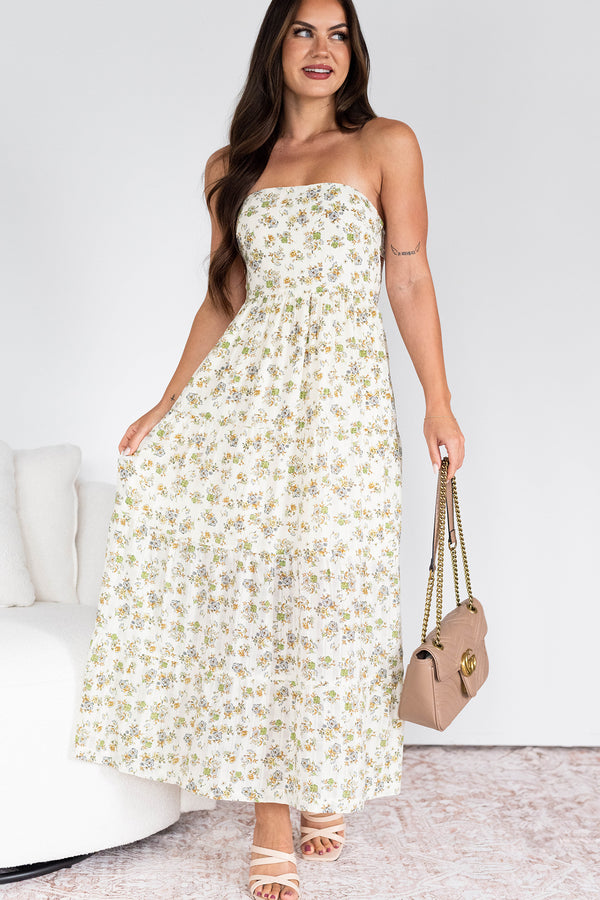 Beauty Untamed Strapless Floral Maxi Dress (Cream) - NanaMacs