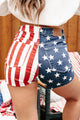 Independence Forever American Flag Print Judy Blue Shorts (Red/Blue/Ivory) - NanaMacs
