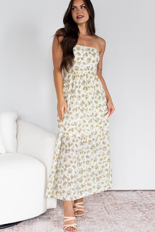 Beauty Untamed Strapless Floral Maxi Dress (Cream) - NanaMacs