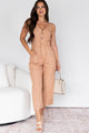 Memories In Focus Button Front Denim Jumpsuit (Terracotta) - NanaMacs