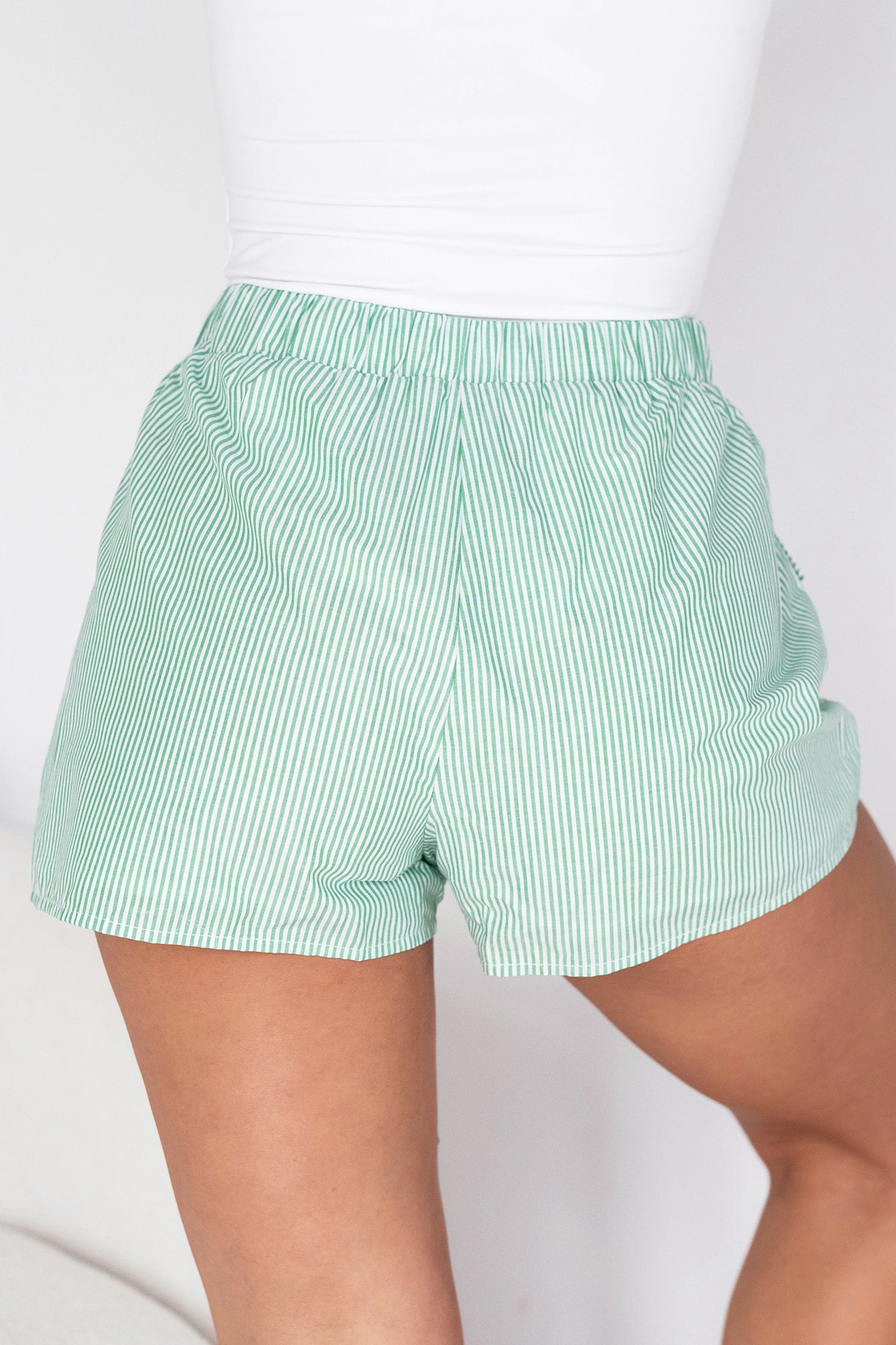 Sun Chaser Drawstring Waist Cargo Shorts (Green/White Stripe) - NanaMacs