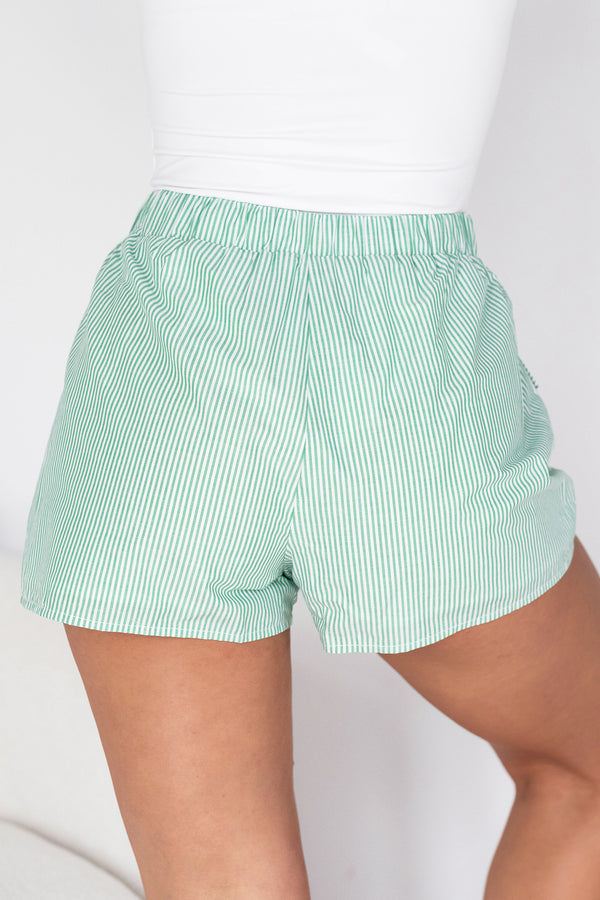 Sun Chaser Drawstring Waist Cargo Shorts (Green/White Stripe) - NanaMacs