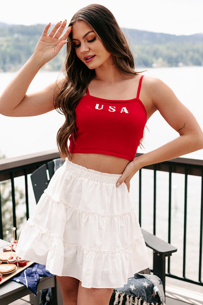 American Child "USA" Knit Crop Tank (Red) - NanaMacs