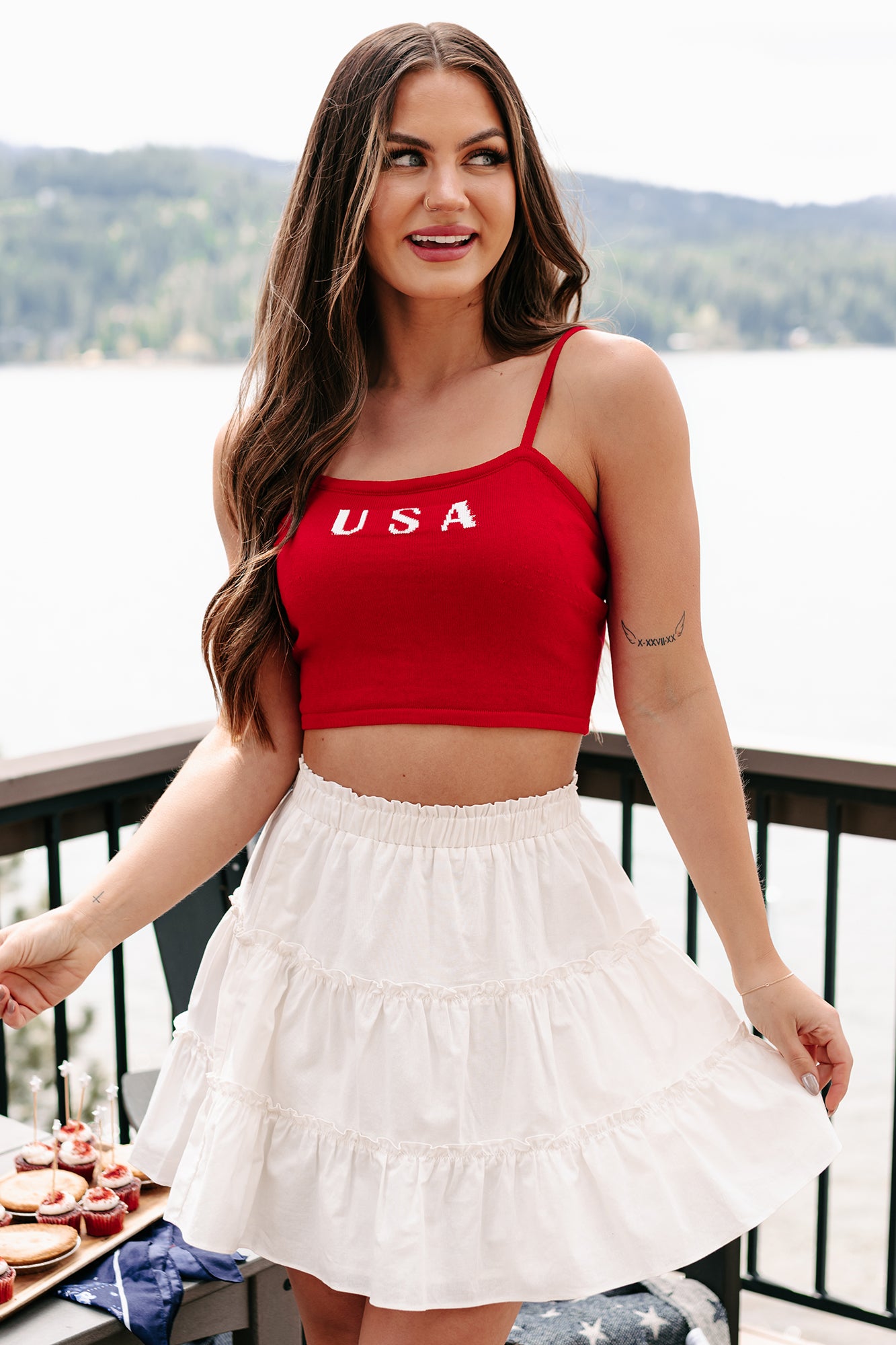 American Child "USA" Knit Crop Tank (Red) - NanaMacs