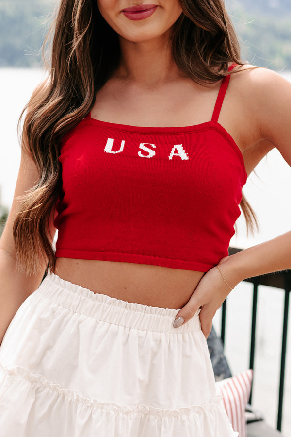 American Child "USA" Knit Crop Tank (Red) - NanaMacs