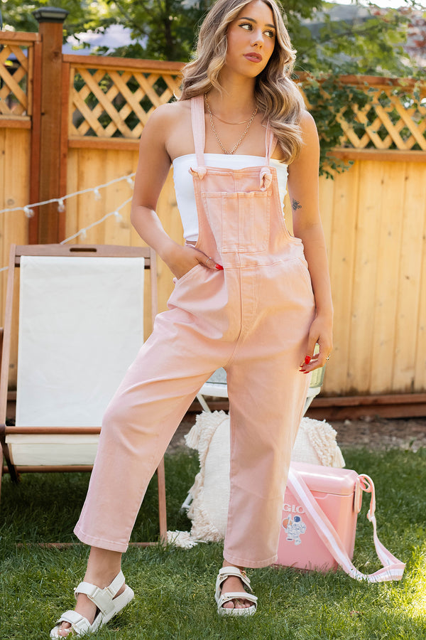 Osmond Knotted Strap Zenana Overalls (Pink) - NanaMacs