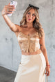 Late Nights Lace Detailed Corset Tank (Champagne) - NanaMacs