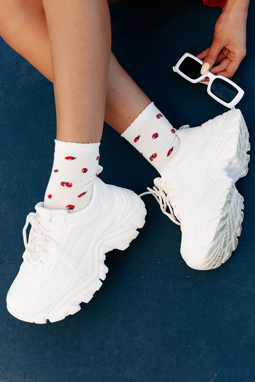 Fruity Feet Strawberry Print Socks (White) - NanaMacs