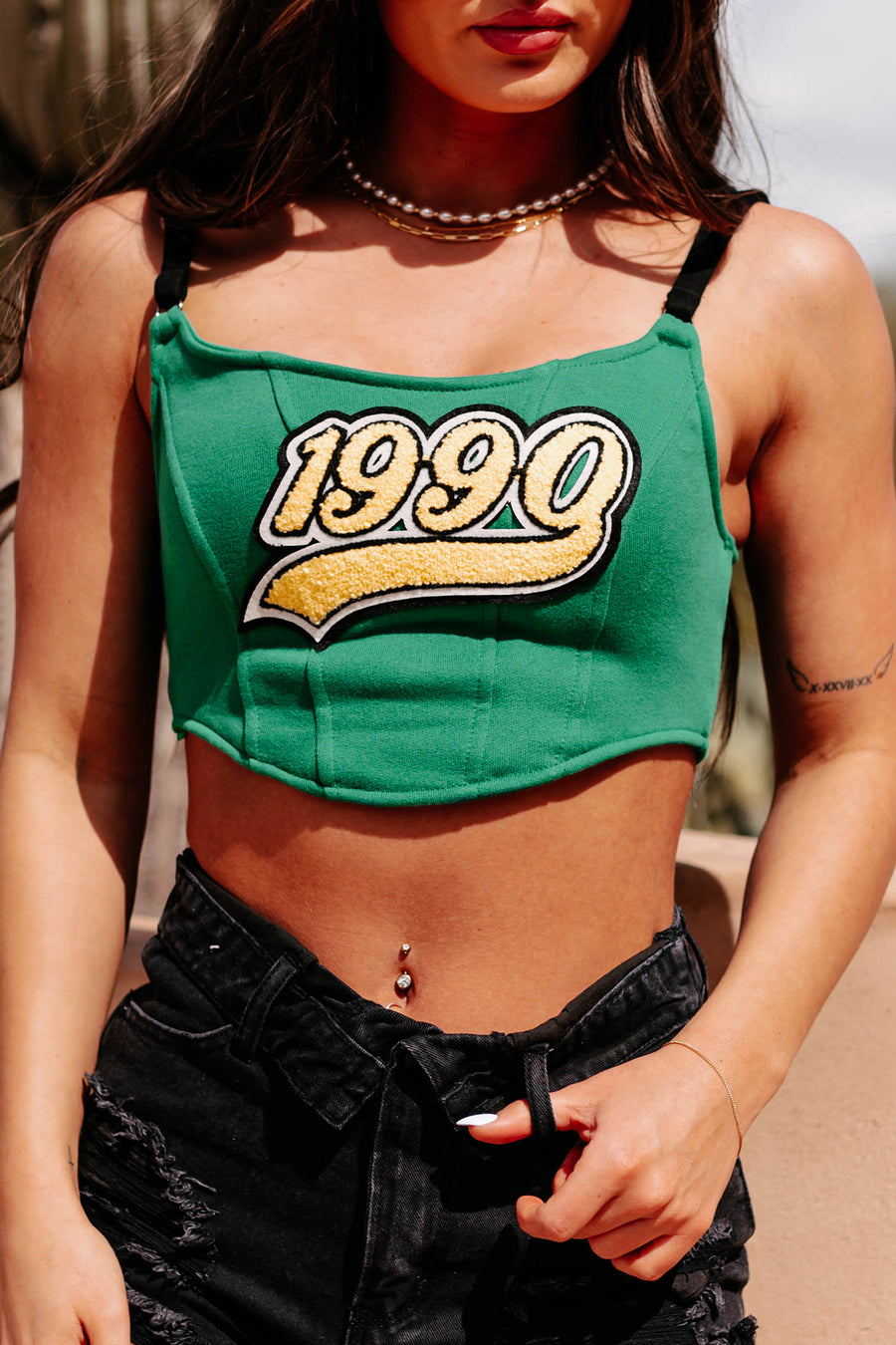 Finding My Flow Patch Detailed Crop Top (Green) - NanaMacs