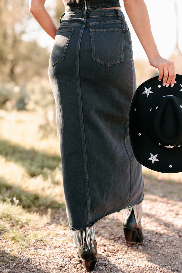 Covington Slit Front Denim Skirt (Graphite) - NanaMacs