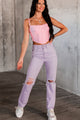 Penelope High Rise Distressed Straight Leg Kancan Jeans (Lavender) - NanaMacs
