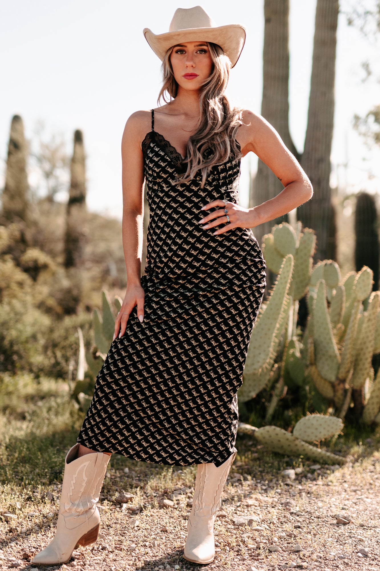 Women's Darling I'm Different Western Printed Maxi Dress in Black