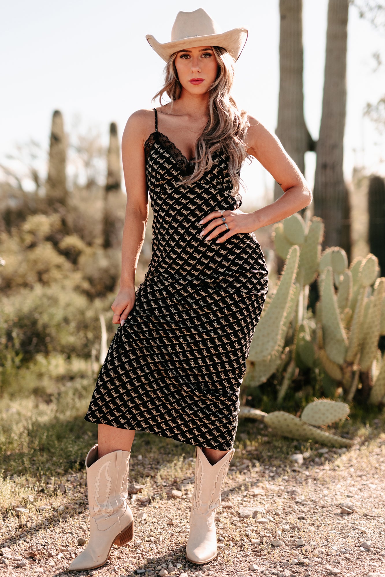 Women's Darling I'm Different Western Printed Maxi Dress in Black