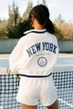 Brooklyn Strolls Embroidered Loungewear Set (Ivory/Blue) - NanaMacs