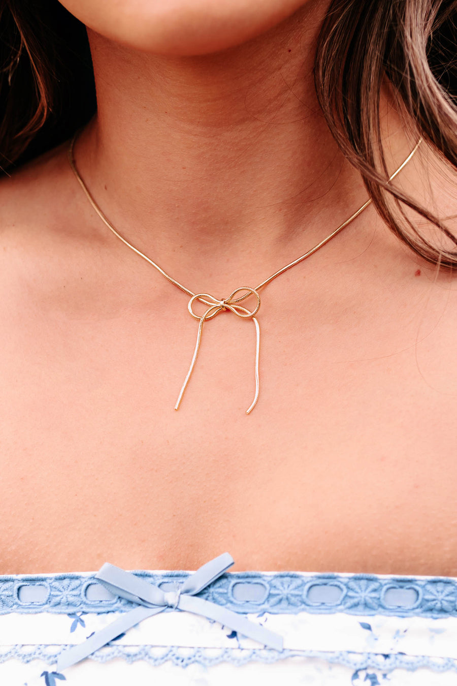Strings Of Fate Dainty Bow Necklace (Gold) - NanaMacs