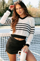 In My College Days Open Knit Striped Sweater (White/Black)