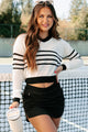 In My College Days Open Knit Striped Sweater (White/Black)