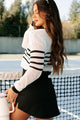 Mono B In My College Days Open Knit Striped Sweater (White/Black) - NanaMacs