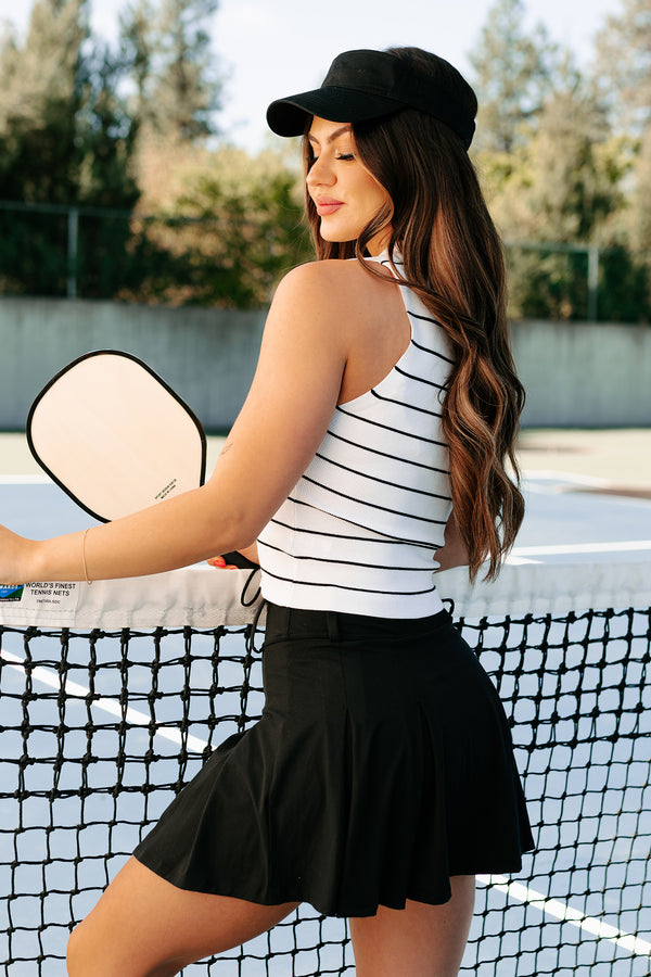 Donetta Striped Collared Tank Top (White) - NanaMacs