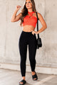 Cleverly Phrased Cut-Out Ribbed Crop Top (Orange) - NanaMacs