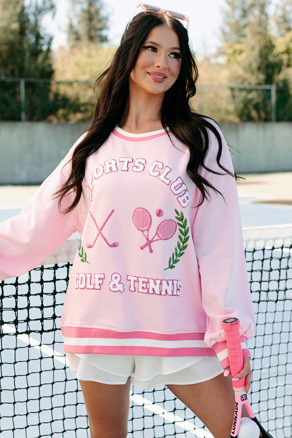 "Sports Club" Sequin Patch Sweatshirt (Light Pink) - NanaMacs